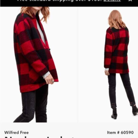 WILFRED FREE Aritzia Neelam Wool Blend Jacket Sz XXS Red Buffalo Plaid - Picture 2 of 12